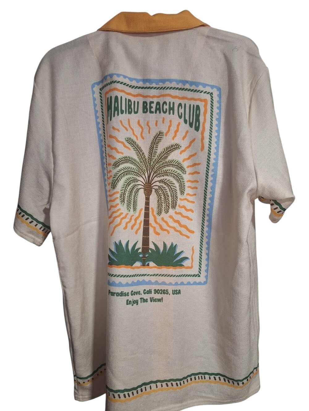 Men's Cream Short-Sleeve Resort Shirt with Yellow Collar - Picture 4 of 4